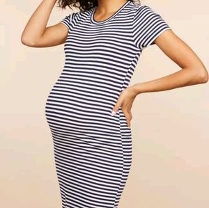 Motherhood Maternity Striped Short Sleeve Navy & White Shirt Dress